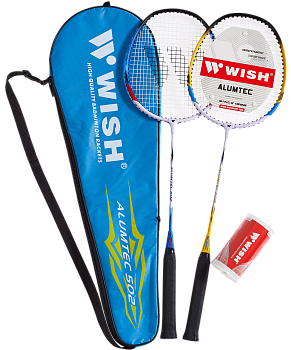Набор для бадминтона Alumtec 502, 2 ракетки, 2 волана, синий/желтый Набор для бадминтона Alumtec 502, 2 ракетки, 2 волана, синий/желтый